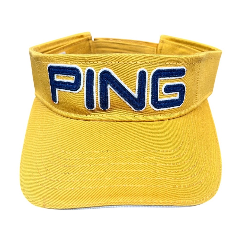 PING Golf Visor Hat Mens Yellow Cotton Embroidered Logo Adjustable‎ Strap